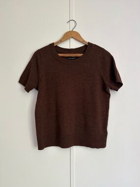 Merino Wool Brown Short-Sleeve Knit Top Medium